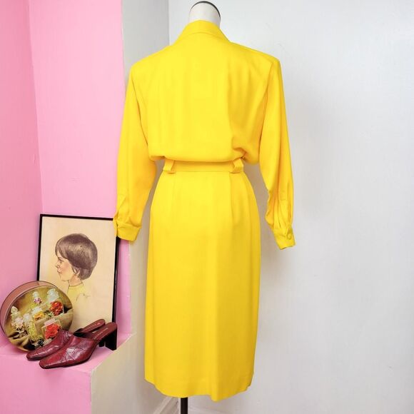 Vintage 80s Bright Yellow Belted Blazer Dress - Picture 8 of 8